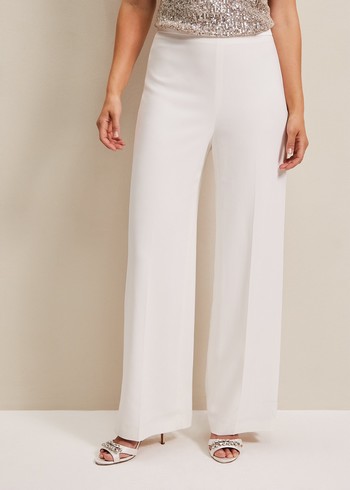 Phase Eight Beatriz Satin Wide Leg Bridals Trousers White Australia | UM6345982